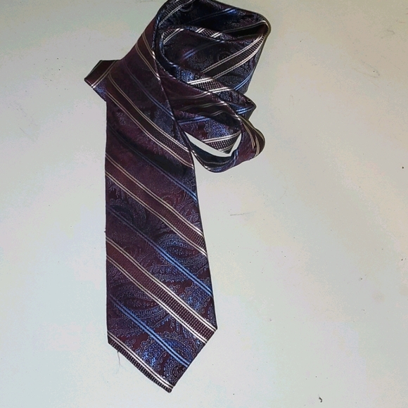 NEW Pronto Uomo couture purple & blue paisley & stripe tie - Picture 1 of 5